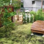 施工後（2） 芝を貼りブルーベリーとシンボルツリーのヤマボウシを植栽しました