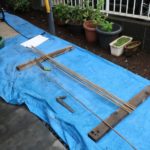 施工中　簾(すだれ)作成中